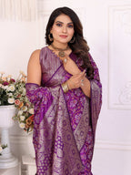 Anaita Purple Soft Satin Silk Bandhej Print Saree With Kanchi Zari Weaving Border - Distacart