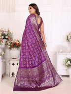 Anaita Purple Soft Satin Silk Bandhej Print Saree With Kanchi Zari Weaving Border - Distacart