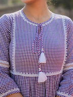 Yufta Purple Cotton Check Tiered Dress - Distacart
