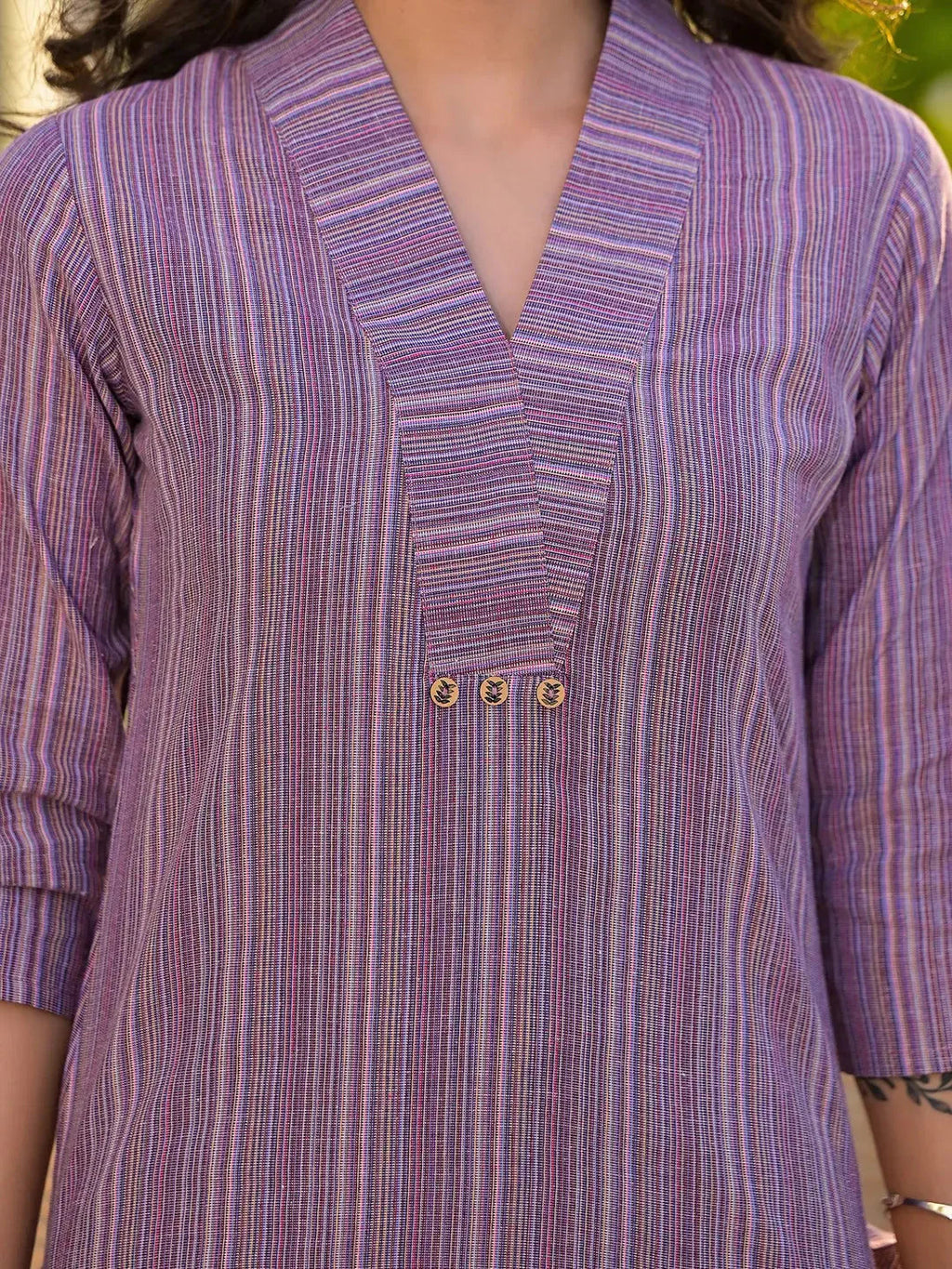 Yufta Purple Cotton Striped Print Co-Ord Set