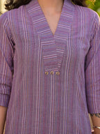 Yufta Purple Cotton Striped Print Co-Ord Set