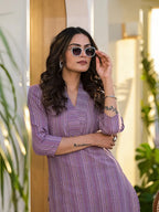 Yufta Purple Cotton Striped Print Co-Ord Set