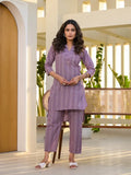 Yufta Purple Cotton Striped Print Co-Ord Set