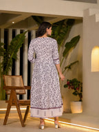 Yufta Purple Floral Print Kantha Work A-Line Dori Work Dress - Distacart