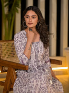 Yufta Purple Floral Print Kantha Work A-Line Dori Work Dress - Distacart