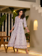 Yufta Purple Floral Print Kantha Work A-Line Dress - Distacart