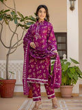 Yufta Purple Floral Print Straight Pakistani Style Kurta Trouser And Dupatta Set