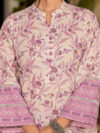 Yufta Purple Leaf Print Cotton Pakistani Style Kurta With Trousers With Dupatta Set
