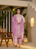 Yufta Purple Leaf Print Cotton Pakistani Style Kurta With Trousers With Dupatta Set