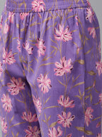 Yufta Purple Pure Cotton kurta set with embroidery Kurta Trouser Set