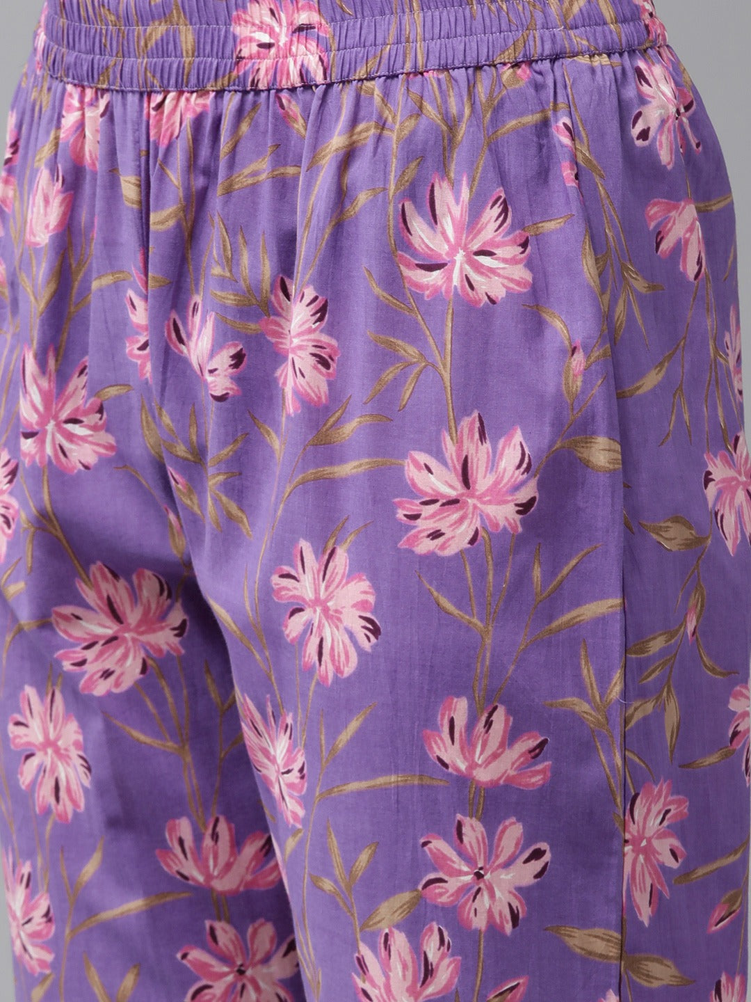 Yufta Purple Pure Cotton kurta set with embroidery Kurta Trouser Set