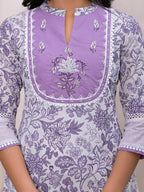 Yufta Purple Resham_Embroidery Cotton A-Liine Dress - Distacart