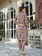 Yufta Purple Silk blend Floral Print Co-ord set