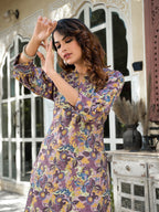 Yufta Purple Silk blend Floral Print Co-ord set