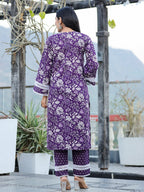 Yufta Purple pure Cotton kurta dupatta set with Thread_Work detailing