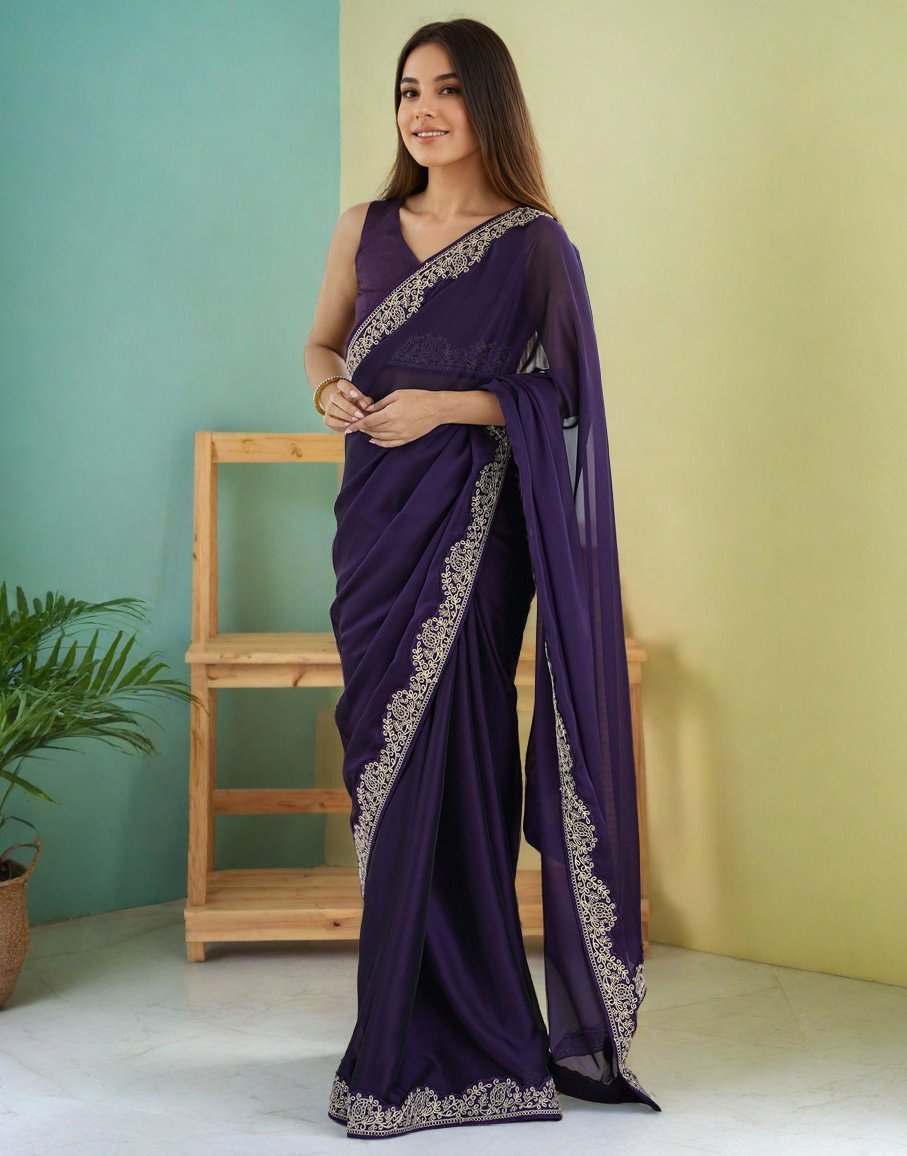 Lorenvalley Fashion Purple Rangoli Silk with Coding Lace Work Saree with Blouse - Distacart
