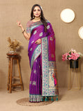 Lorenvalley Fashion Purple Soft Paithani Silk Woven Design Rich Meenakari Zari Weaving Pallu Saree