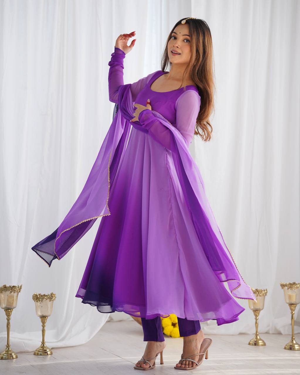 Evanik Purple Pure Soft Georgette Colorful Padding Anarkali Suit - Distacart