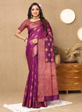 Lorenvalley Fashion Purple Soft Katan Silk Woven Design Copper Zari Weaving Saree