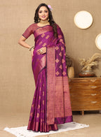Lorenvalley Fashion Purple Soft Katan Silk Woven Design Copper Zari Weaving Saree