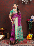 Lorenvalley Fashion Purple Patola Silk Woven Design with Zari Meenakari Weaving motifs Pallu Saree