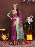 Lorenvalley Fashion Purple Patola Silk Woven Design with Zari Meenakari Weaving motifs Pallu Saree