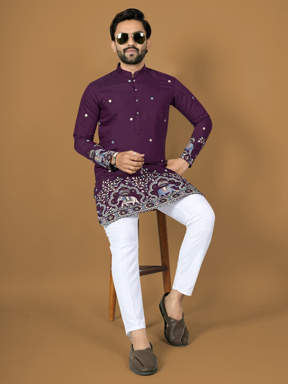 Anaita Purple Embroidery Silk Straight Kurta