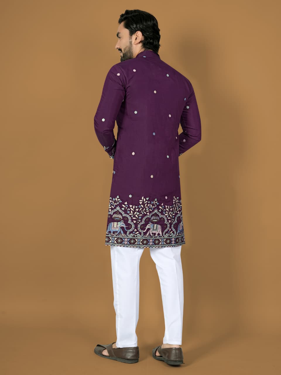 Anaita Purple Embroidery Silk Straight Kurta