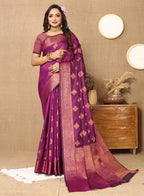 Lorenvalley Fashion Purple Soft Katan Silk Woven Design Copper Zari Weaving Saree