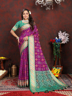 Lorenvalley Fashion Purple Patola Silk Woven Design with Zari Meenakari Weaving motifs Pallu Saree