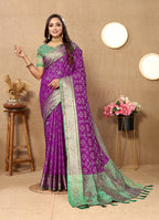 Lorenvalley Fashion Purple Patola Silk Woven Design with Zari Meenakari Weaving motifs Pallu Saree