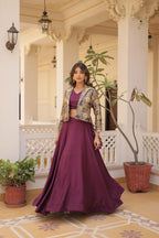 Lorenvalley Purple Premium Chinnon Lehenga Choli with Jacquard Woven Design Koti