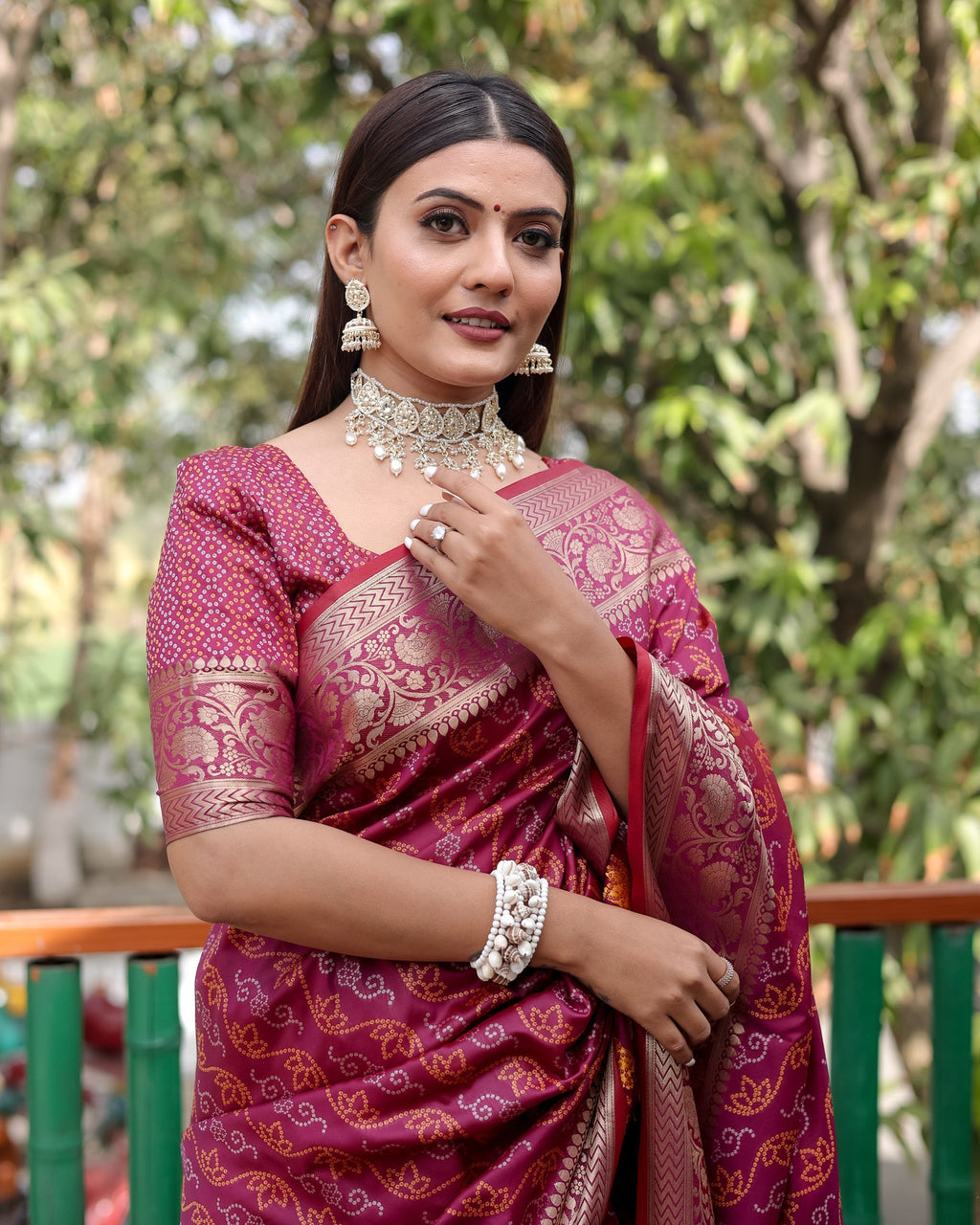 Lorenvalley Premium Bandhej Patola Silk Sarees with kanchi Borders and Contrast Zari Weaving borders Saree - Purple