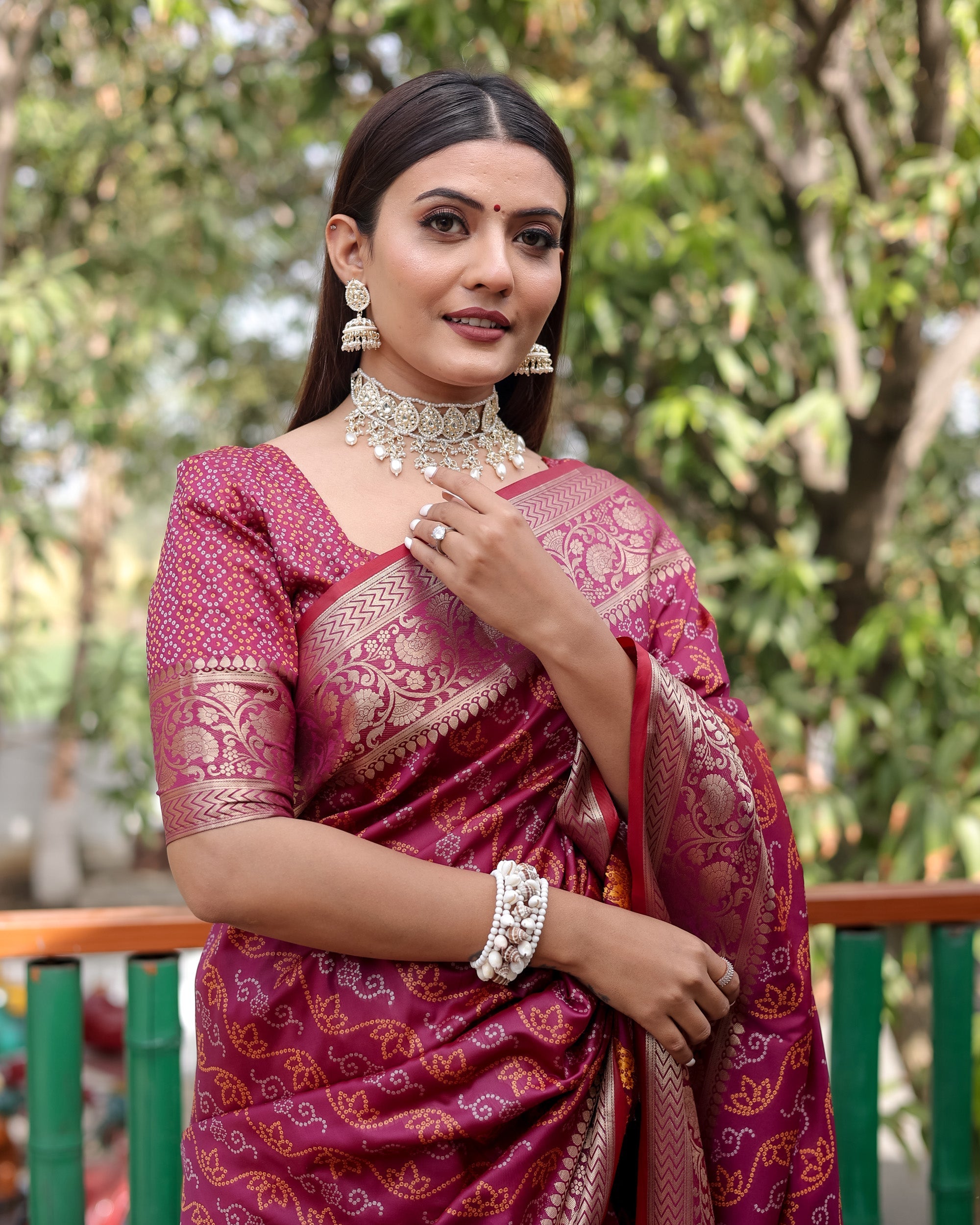 Lorenvalley Premium Bandhej Patola Silk Sarees with kanchi Borders and Contrast Zari Weaving borders Saree - Purple
