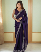 Lorenvalley Fashion Purple Rangoli Silk with Coding Lace Work Saree with Blouse - Distacart