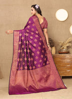 Lorenvalley Fashion Purple Soft Katan Silk Woven Design Copper Zari Weaving Saree
