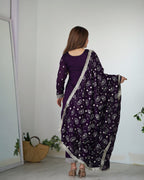 Lorenvalley Purple Rangoli Silk Embroidery Sequence and Jari Work Kurta Trousers with Dupatta Set - Distacart