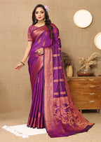 Lorenvalley Fashion Purple Soft Katan Silk Woven Design Copper Zari Weaving Saree