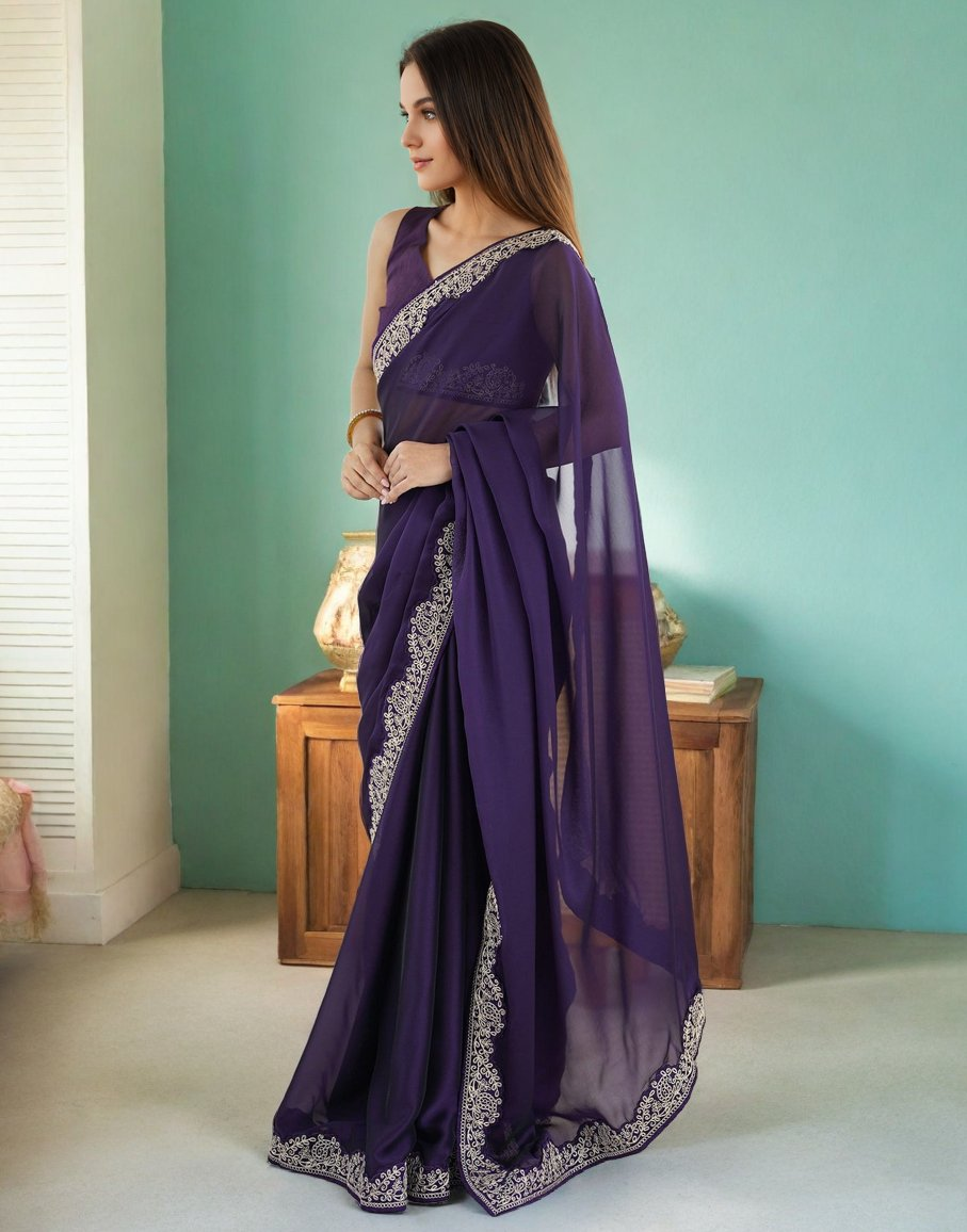 Lorenvalley Fashion Purple Rangoli Silk with Coding Lace Work Saree with Blouse - Distacart