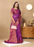 Lorenvalley Fashion Purple Soft Katan Silk Woven Design Copper Zari Weaving Saree