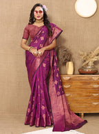 Lorenvalley Fashion Purple Soft Katan Silk Woven Design Copper Zari Weaving Saree