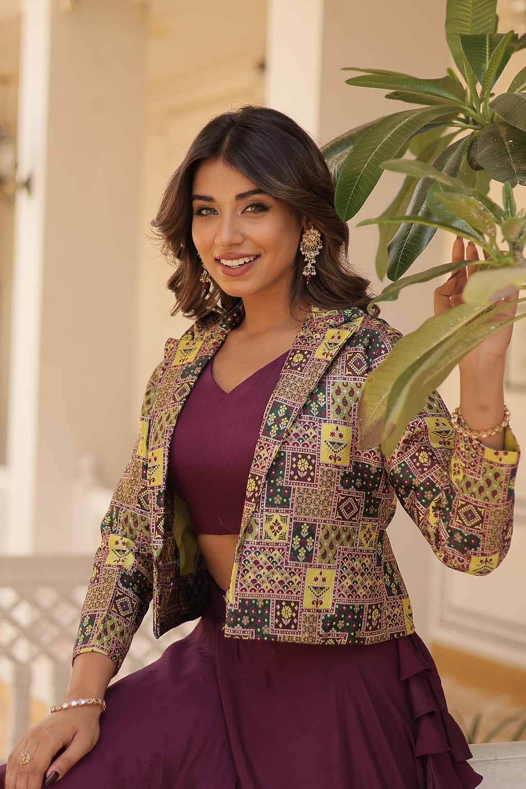 Lorenvalley Purple Premium Chinnon Lehenga Choli with Jacquard Woven Design Koti