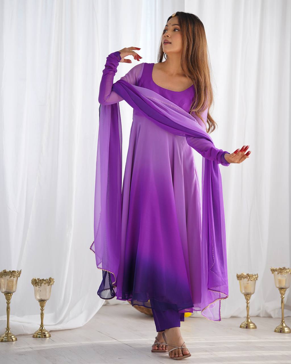 Evanik Purple Pure Soft Georgette Colorful Padding Anarkali Suit - Distacart