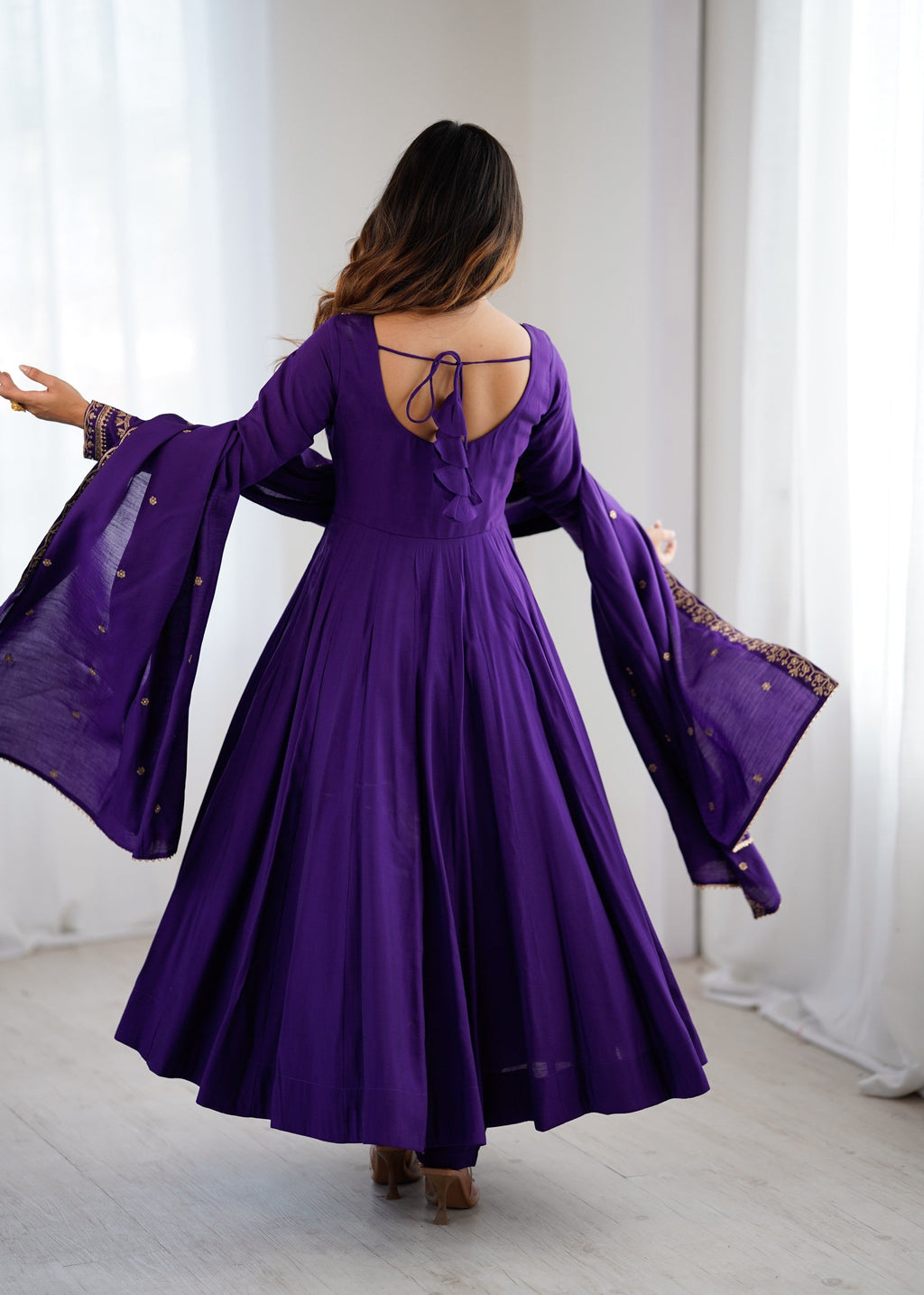 Lorenvalley Fashion Purple Roman Chanderi Silk Handwork Beads Work Anarkali Pant with Dupatta - Distacart