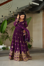 Lorenvalley Fashion Purple Faux Georgette with Zari & Sequins Embroidered Work Anarkali Gown with Dupatta - Distacart