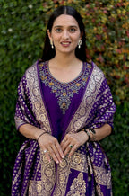 Lorenvalley Fashion Purple Roman Silk Hand Work Kurta Pant with Dupatta - Distacart