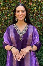 Lorenvalley Fashion Purple Roman Silk Hand Work Kurta Pant with Dupatta - Distacart