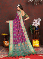 Lorenvalley Fashion Purple Patola Silk Woven Design with Zari Meenakari Weaving motifs Pallu Saree