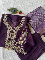 Lorenvalley Fashion Purple Roman Silk Embroidery Multi Work Kurta Pant with Dupatta - Distacart