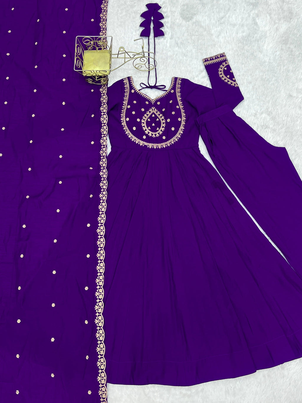 Lorenvalley Fashion Purple Roman Chanderi Silk Handwork Beads Work Anarkali Pant with Dupatta - Distacart